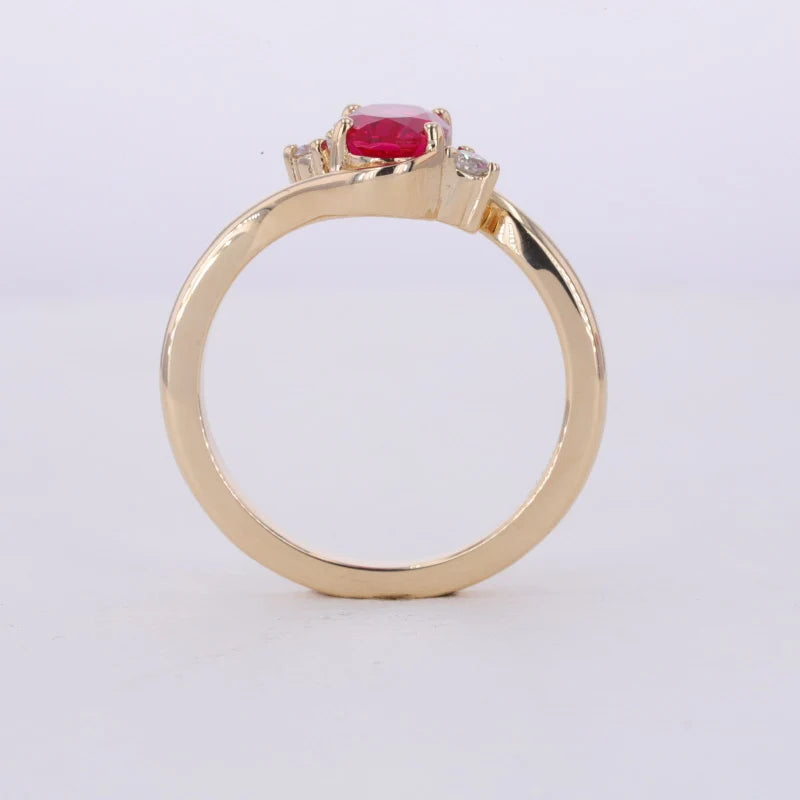5*7mm Oval Cut Red Ruby with Diamond Twisted Band Ring in 10K Solid Yellow Gold
