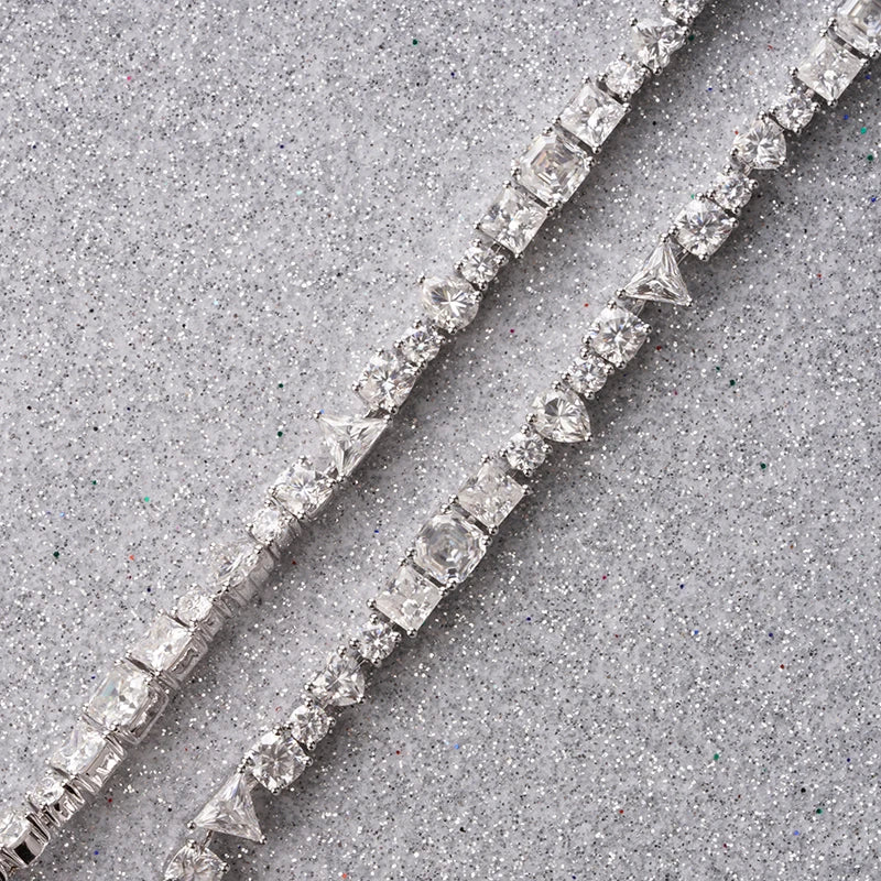 Customized ALL CUTS Moissanite Tennis Chain in 14k White Gold