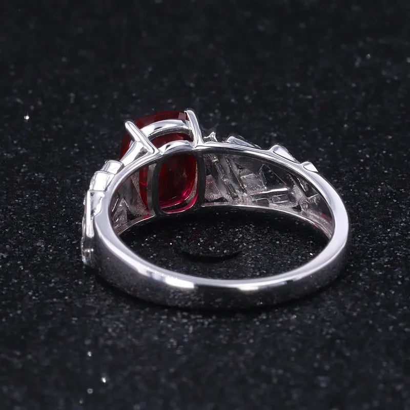 7x9mm, 2.75ct Cushion Lab-Grown Ruby Ring with Diamond Accent Band in 14K White Gold