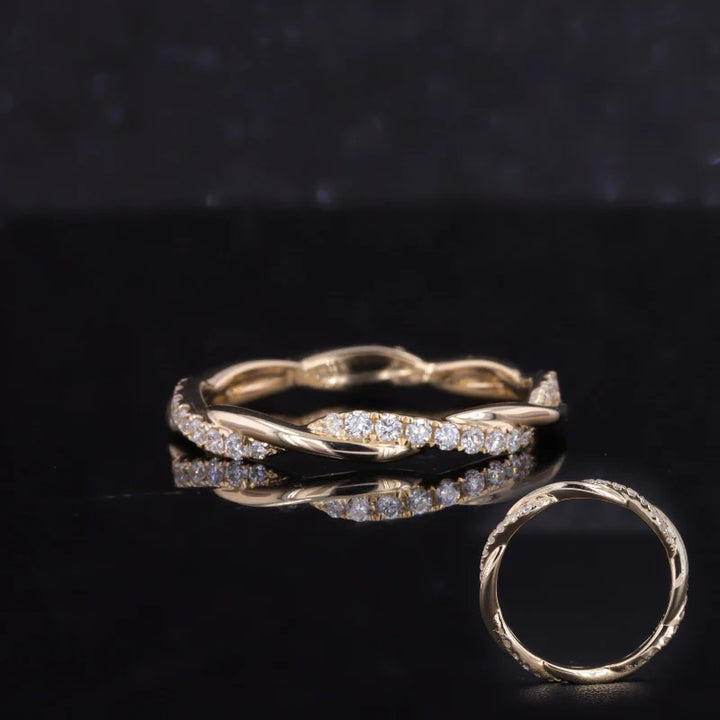 1.3mm Diamond Twist Band Ring in Yellow Gold