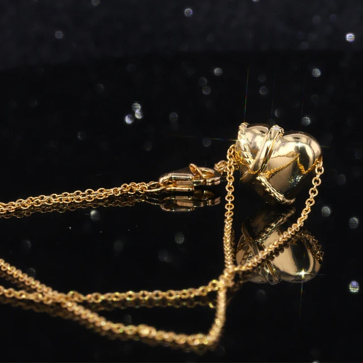 Gold Heart Diamond Pendent Necklace in 18K Solid Yellow Gold