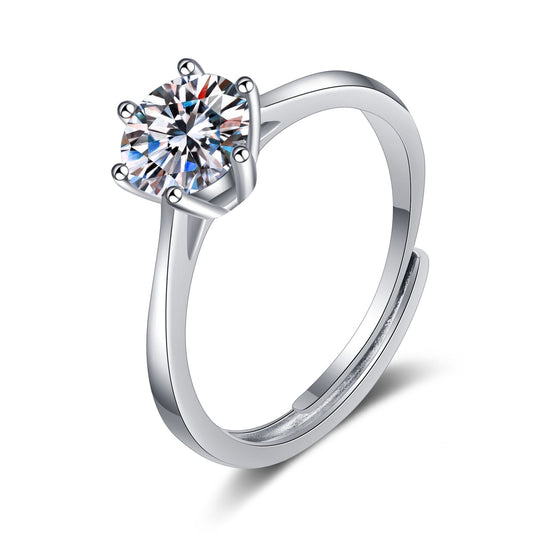Classic Round Moissanite Engagement Ring in White Gold-Plated 925 Silver