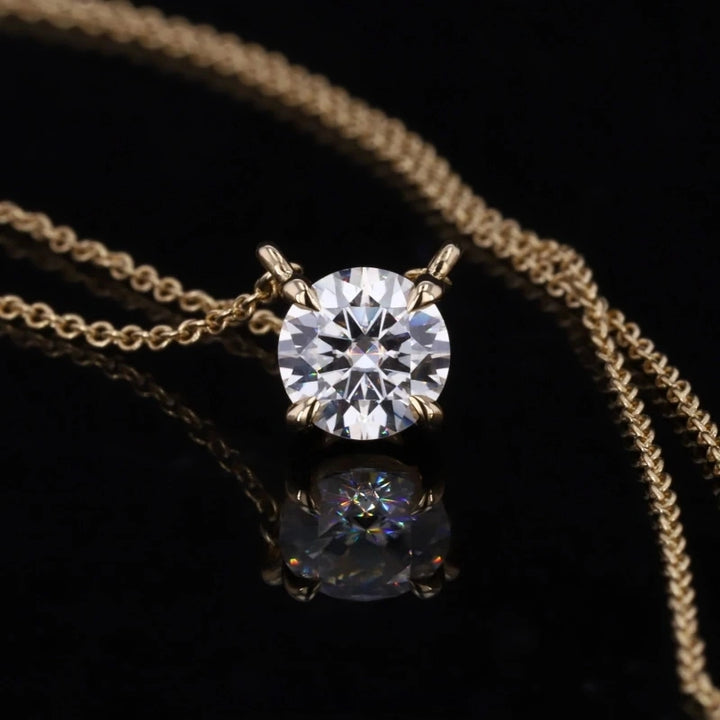 5mm Round Cut Moissanite Pendant Necklace in 10K Solid Yellow/White Gold