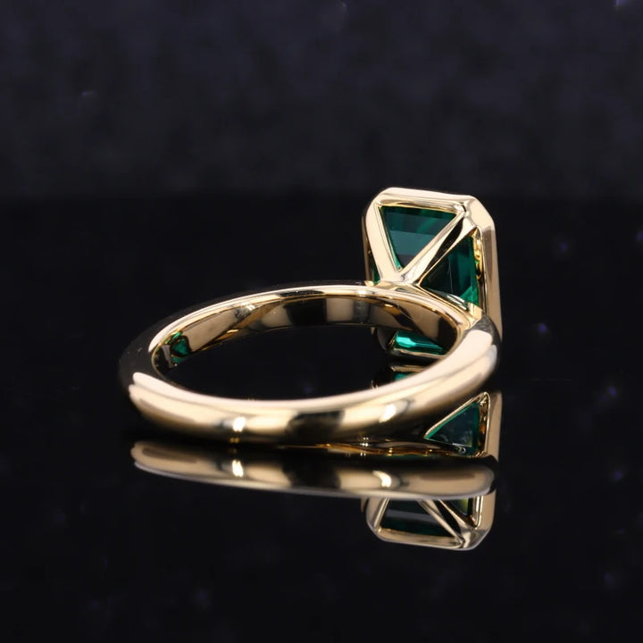 8x12mm, 5.50ct Lab-Grown Zambian Emerald Bezel-Set Ring in 18K Yellow Gold