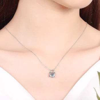 Heart-Shaped Lock Moissanite Pendant Necklace in 925 silver