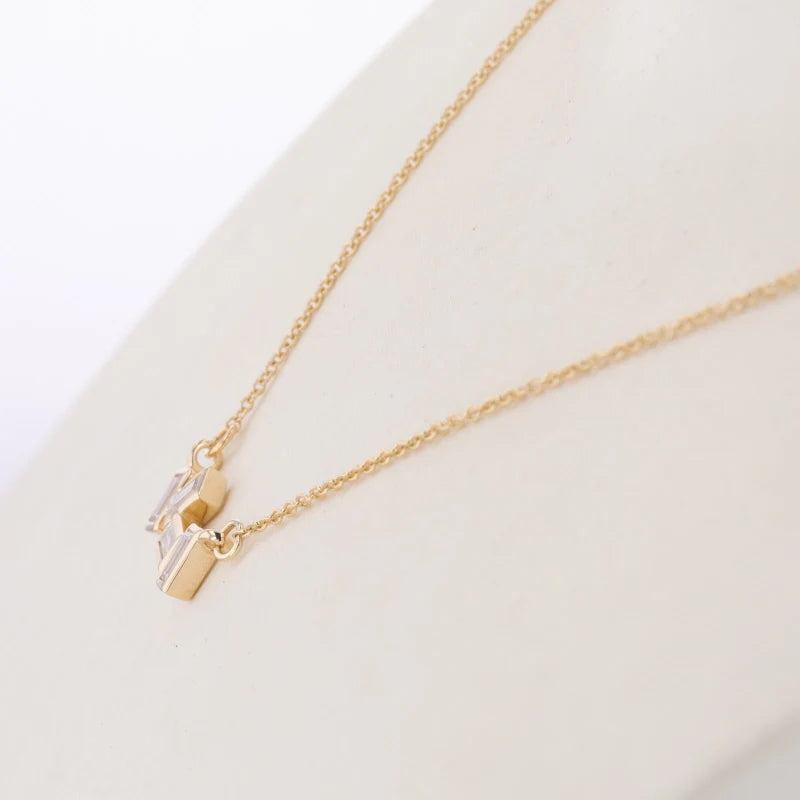 Irregular Emerald Cut Moissanite Pendant Necklace in 14K Solid Yellow Gold