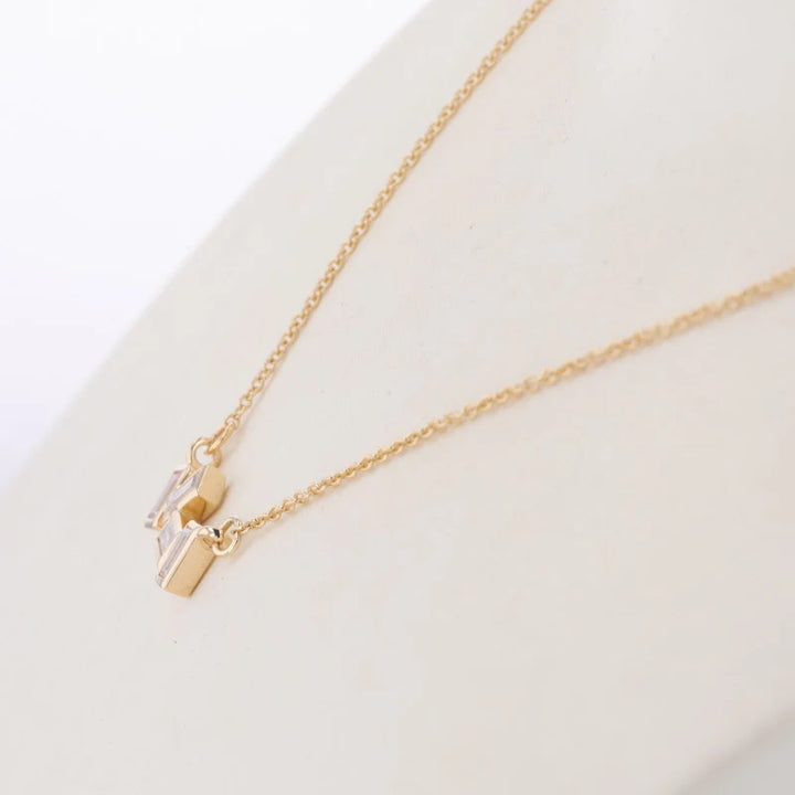 Irregular Emerald Cut Moissanite Pendant Necklace in 14K Solid Yellow Gold