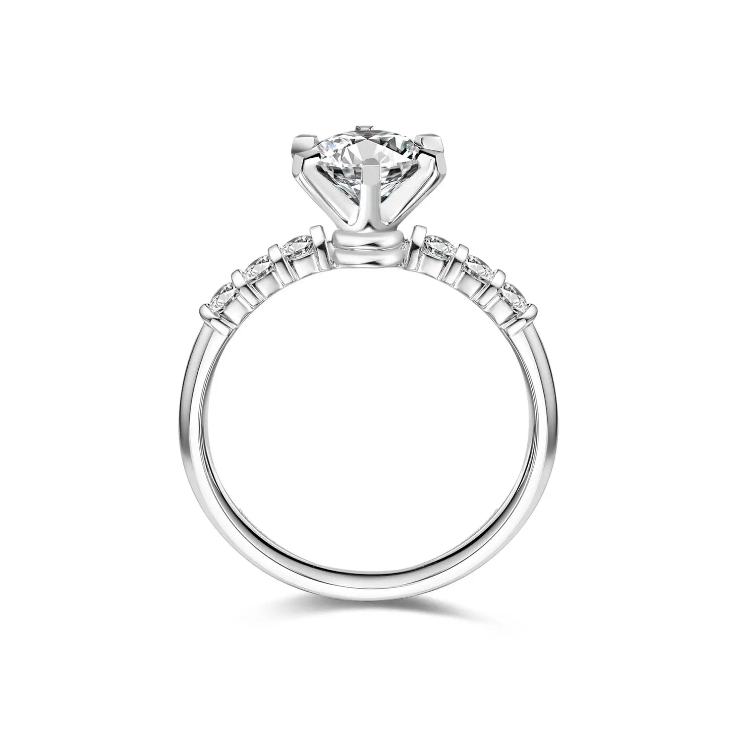 0.75ct Round Lab-Grown Diamond Solitaire Ring with Pavé Band in White Gold