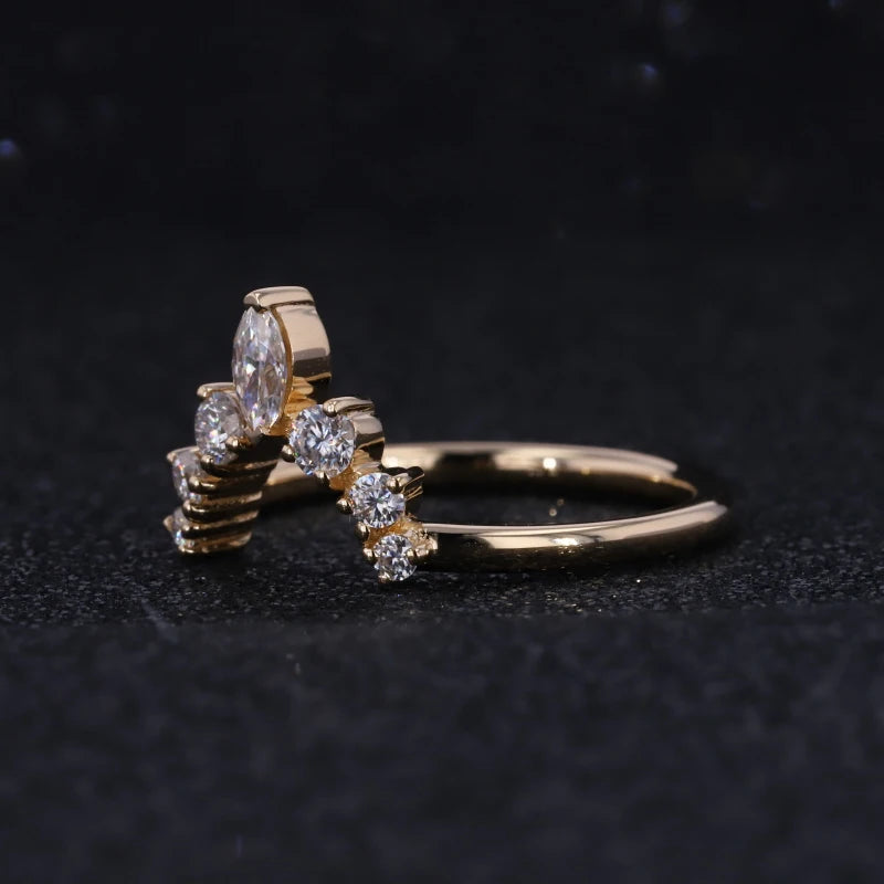 Crown Moissanite Ring in 18K Solid Yellow Gold