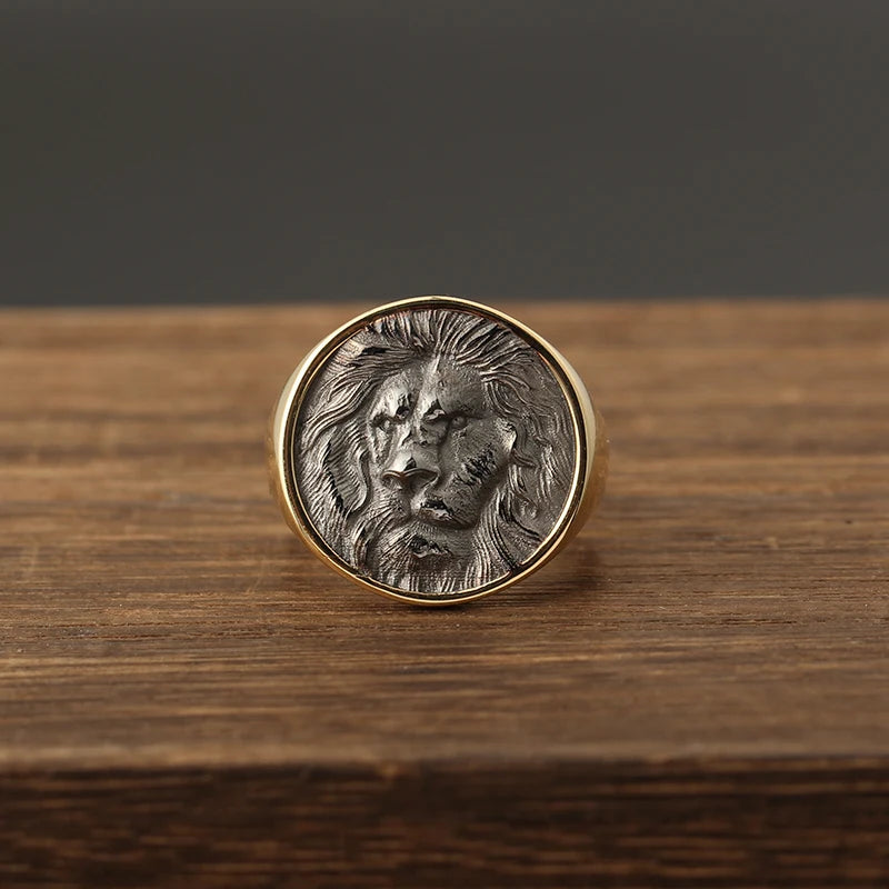 Lion Signet Ring in 14K Solid Yellow Gold