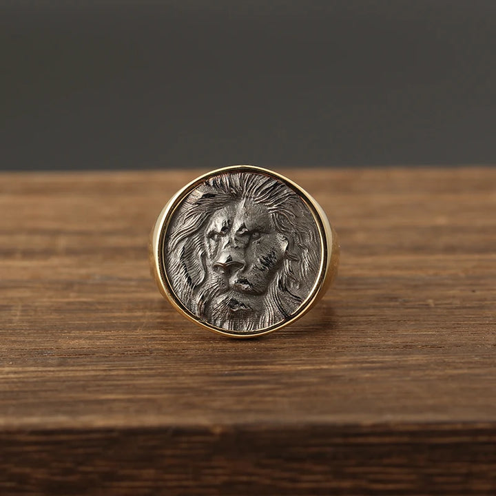Lion Signet Ring in 14K Solid Yellow Gold