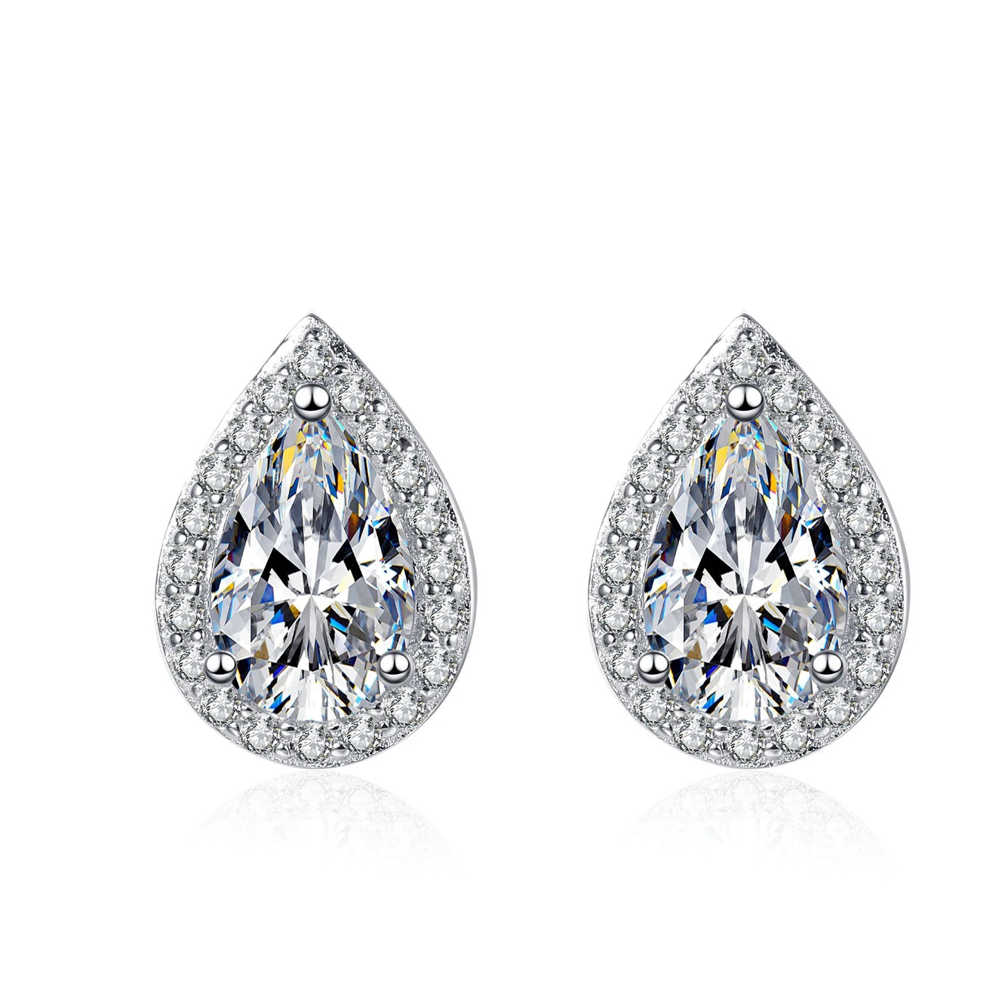 2ct Pear Moissanite Earrings in Platinum-Plated 925 Sterling Silver