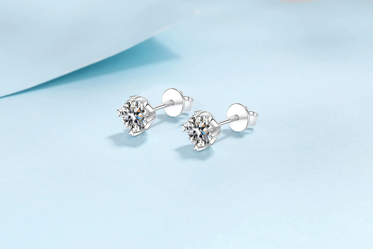 0.3/0.5ct/1ct/2ct Round Cut Moissanite Screw-Back Earrings in 18K White Gold Plated 925 Sterling Silver
