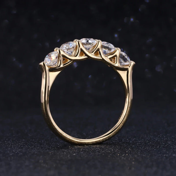 3.45mm Five Stone Diamond Ring in 14K Solid Yellow/White/Rose Gold