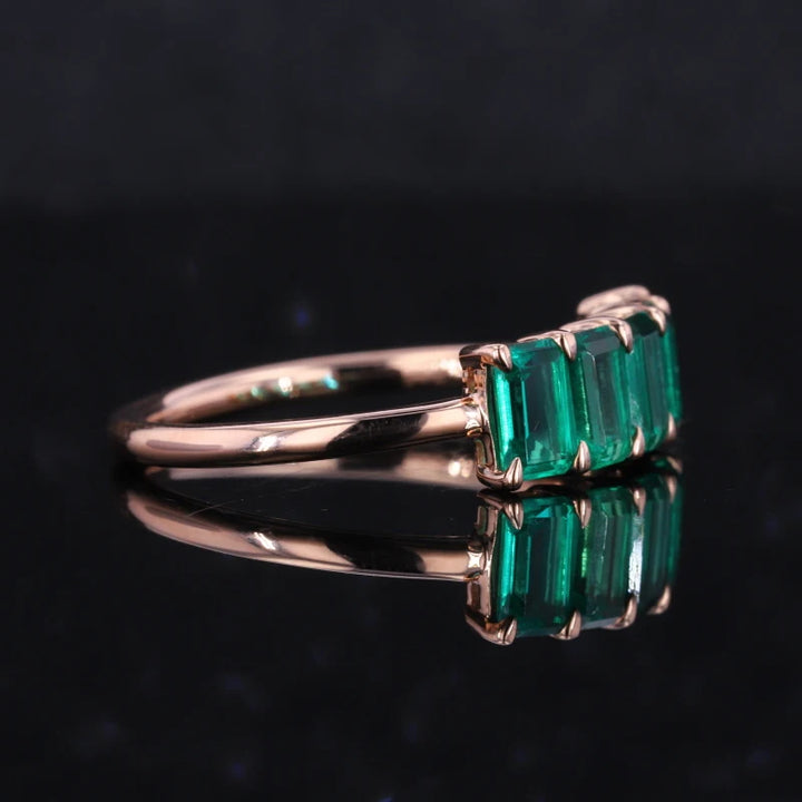3x5mm, 1.20ctw Lab-Grown Zambian Emerald Five-Stone Ring in 14K Rose Gold