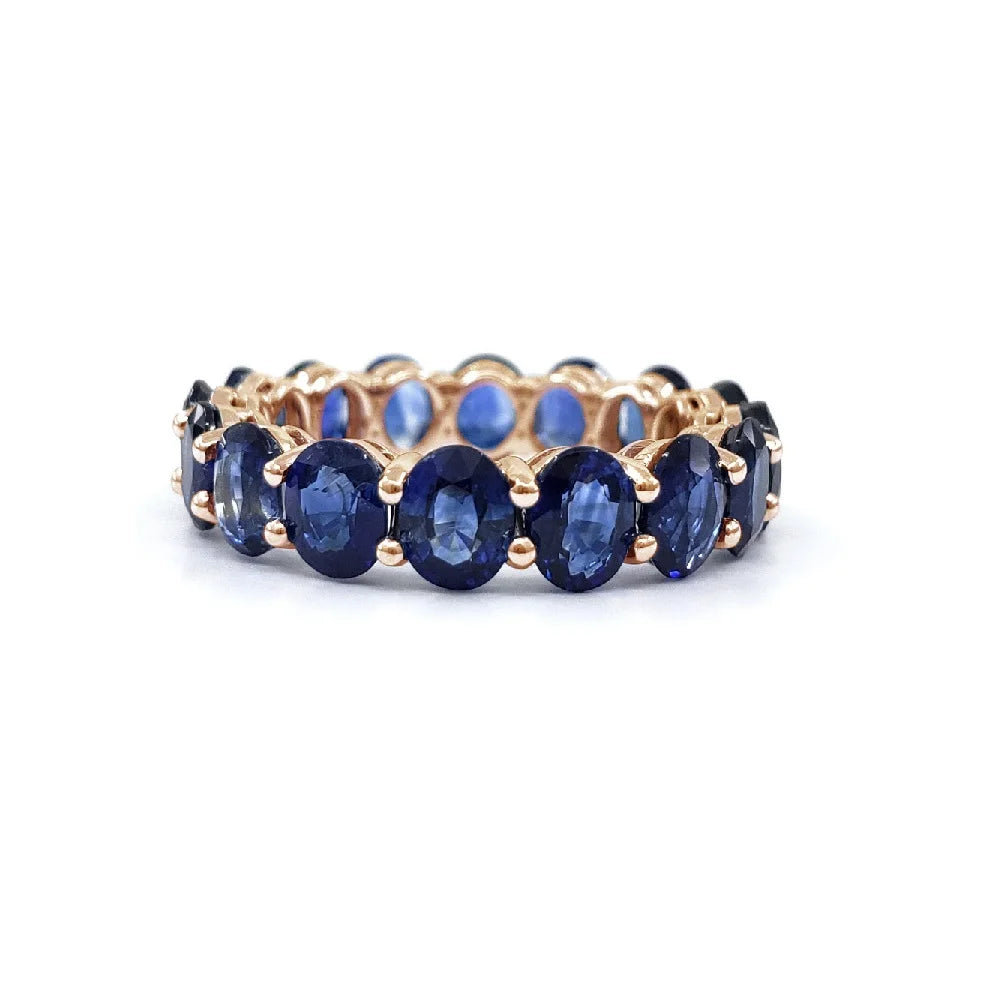 6.76ct Oval Cut Natural Madagascar Sapphire Full-Eternity Ring in 18K Yellow/White/Rose Gold