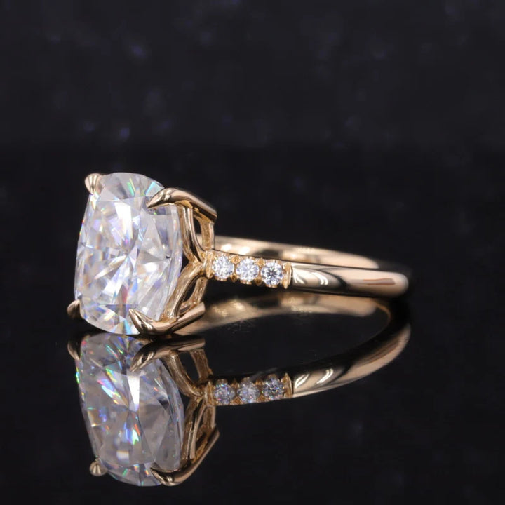 8x10mm Cushion Cut Moissanite Ring in 14K Solid Yellow Gold