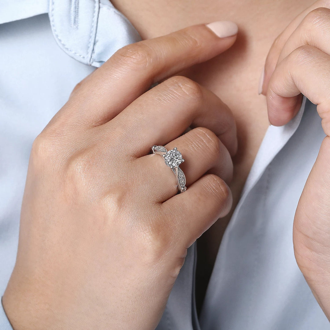 1.00ct Round Lab-Grown Diamond Solitaire Ring with Teardrop Band in White Gold