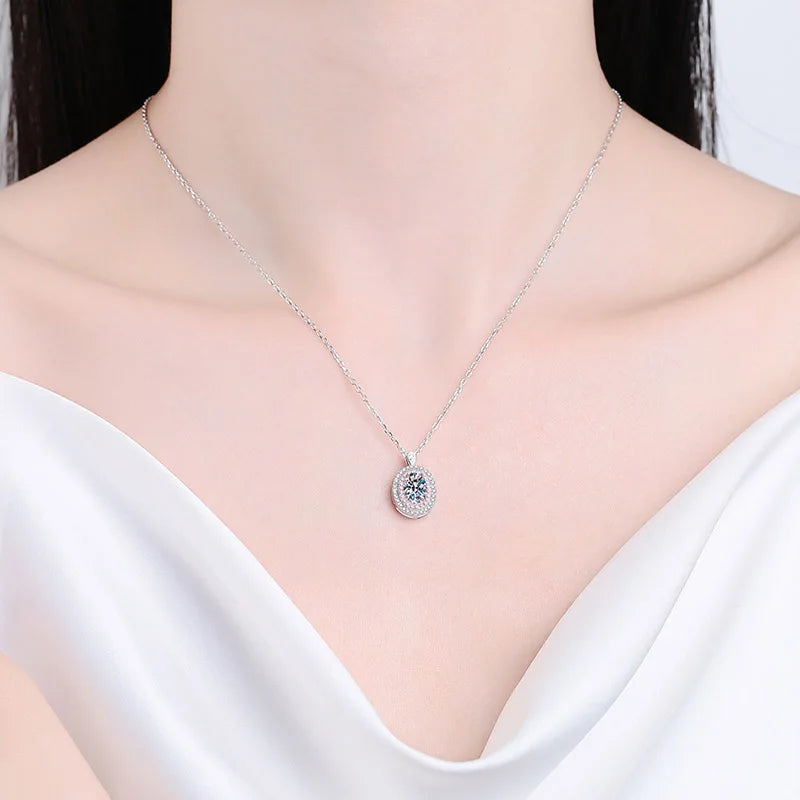 Oval Moissanite Pink Dan Pendant Necklace in 925 silver