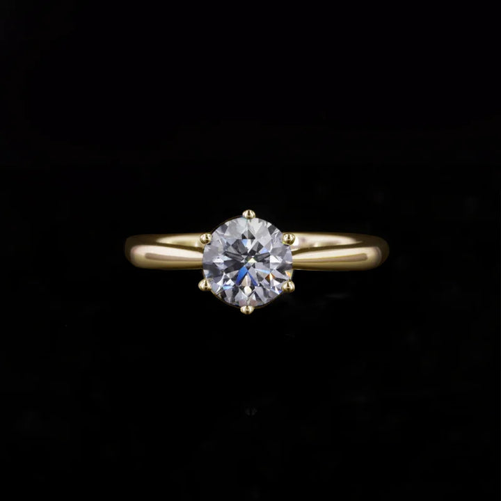 2.00ct Round Moissanite Ring with Classic 6-Prong Solitaire Setting in Yellow/White/Rose Gold