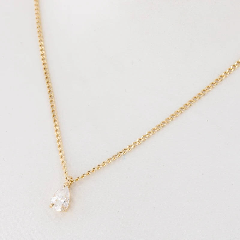 7*10mm Pear Cut Moissanite Pendant Necklace in 18K Solid Yellow Gold