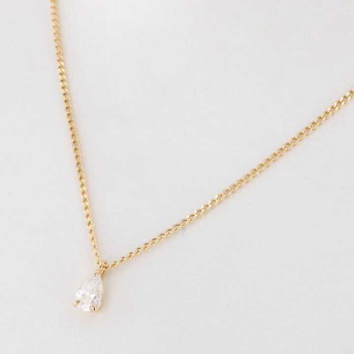 7*10mm Pear Cut Moissanite Pendant Necklace in 18K Solid Yellow Gold