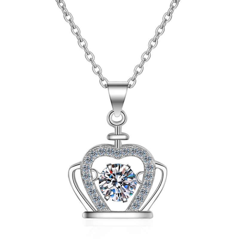 0.3ct and 0.5ct Round Cut Moissanite Love Crown Pendant Necklace in Platinum Plated 925 Silver