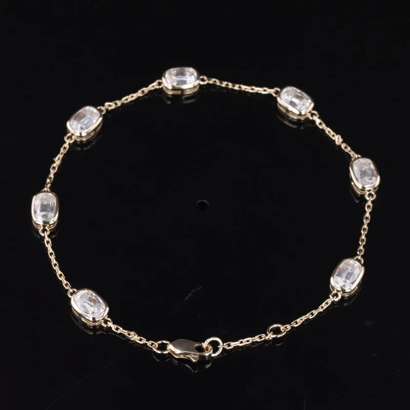 4*6mm Old Mine Cushion Cut Moissanite Bracelet in 14K Solid Yellow Gold