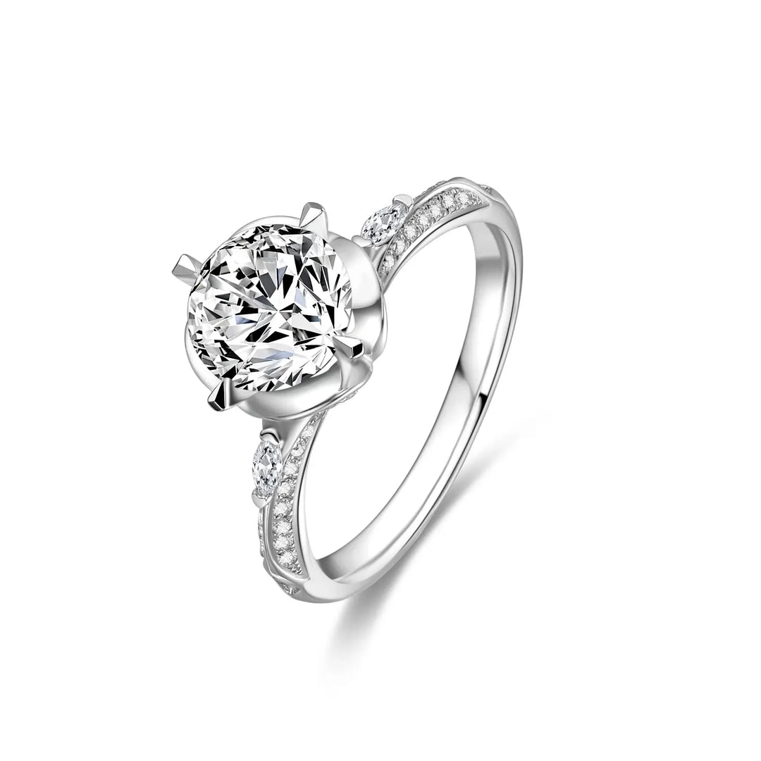 1.50ct Round Lab-Grown Diamond Solitaire Ring with Raised Lily Setting and Pavé Band in White Gold