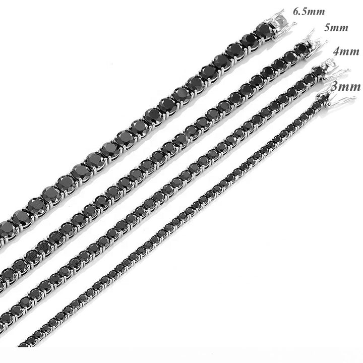 Black Moissanite (2mm-6.5mm) Tennis Bracelet in White Gold-Plated 925 Sterling Silver