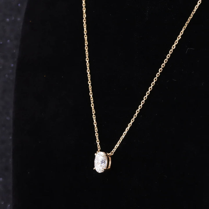 7*9mm, 2ct Oval Cut Moissanite Pendant Necklace in 14K Solid Yellow Gold