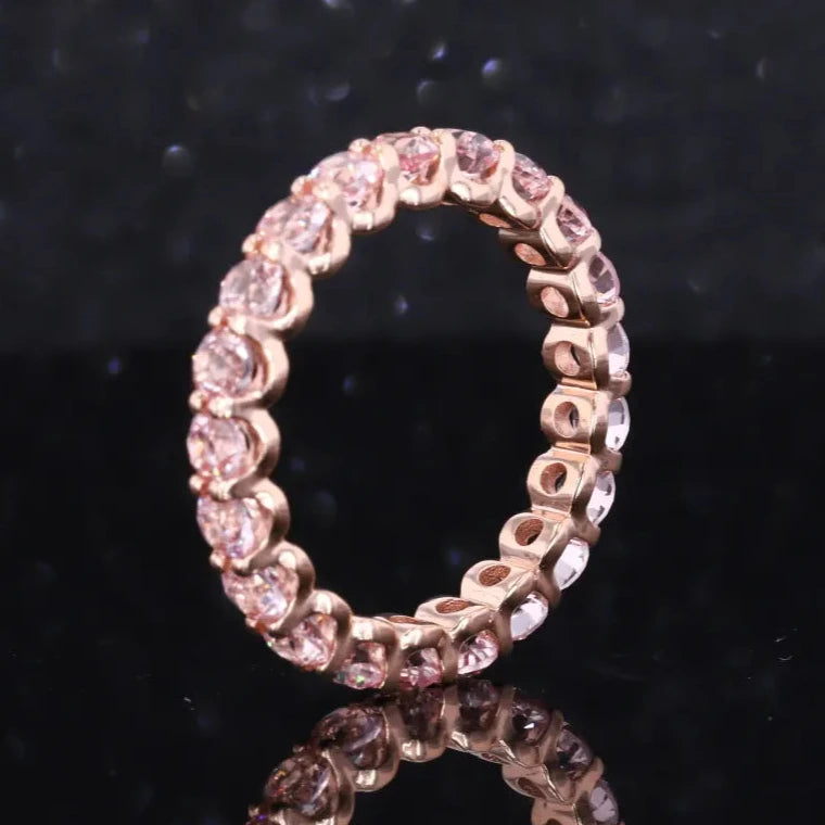 3mm Round Cut Pink Sapphire Eternity Ring in 10K Rose Gold