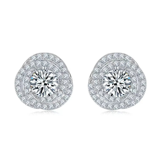 Rose Halo Moissanite Earrings in Platinum-Plated 925 Sterling Silver