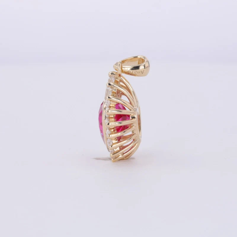 7mm, 2.00ct Heart Lab-Grown Red Ruby Pendant with Diamond Accents in 14K Yellow Gold