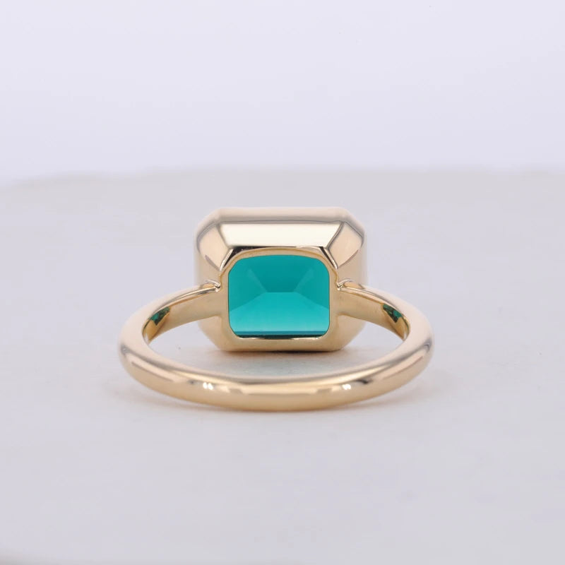 9*11mm Emerald Cut Emerald East to West Solitaire Bezel Set Ring in 14K Solid Yellow Gold