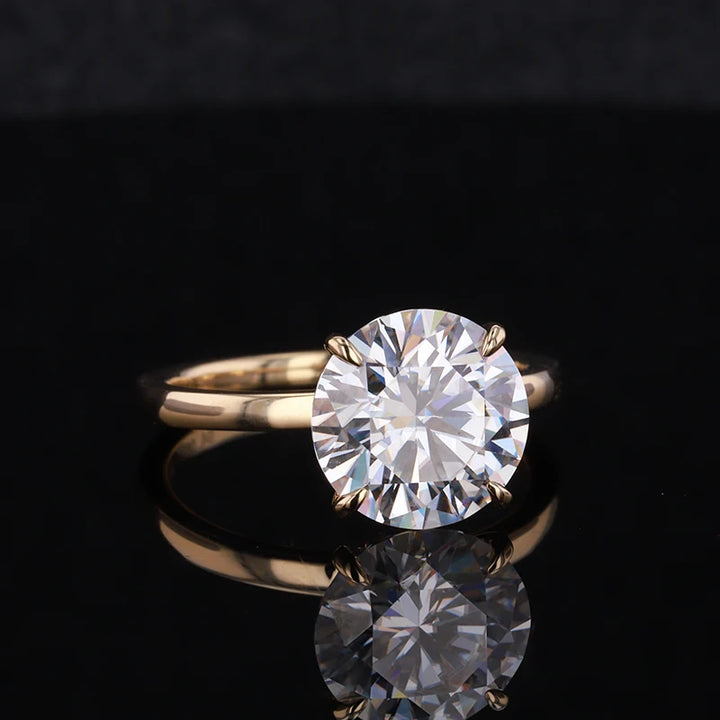 4ct Round Cut Moissanite Solitaire Hidden Halo Ring in 14K Solid Yellow Gold