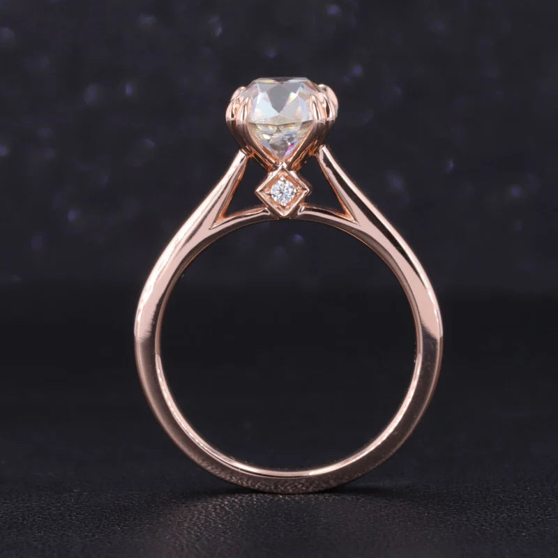 7.5x8.5mm Old Mine Cushion Cut Moissanite Solitaire Ring in 10K Solid Rose Gold