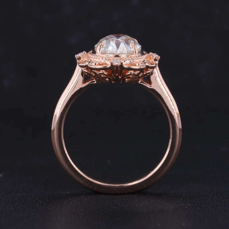 7*9mm Old Mine Oval Cut Moissanite Half-Halo in 14K Solid Rose Gold