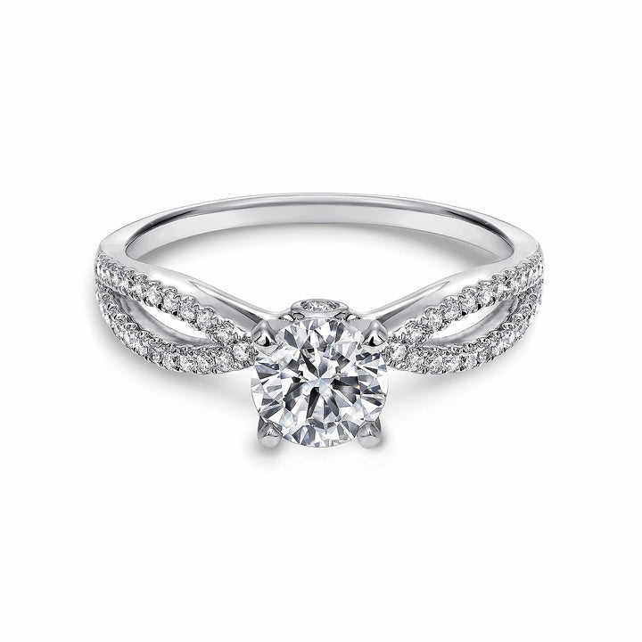 1.00ct Round Lab-Grown Diamond Solitaire Ring with Twisted-Pavé Band in White Gold