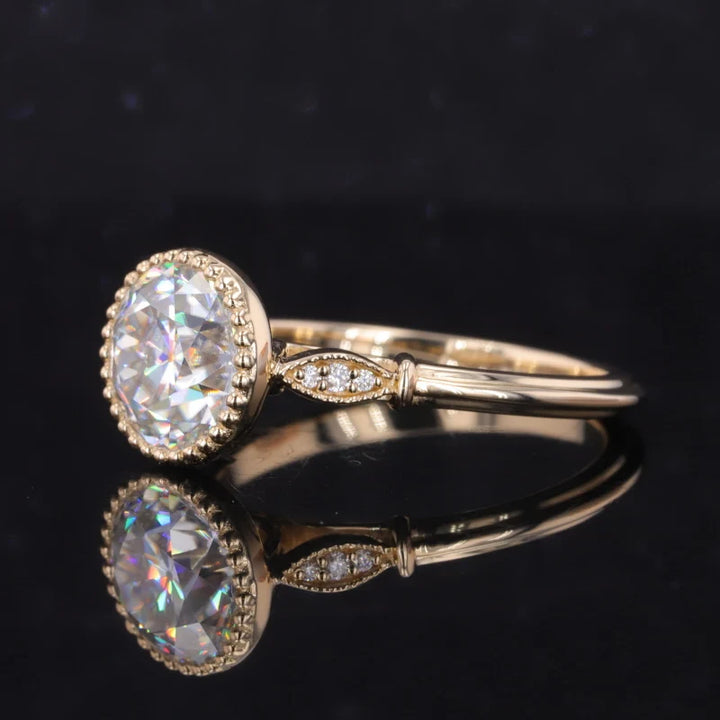 8.5mm Old European Round Cut Moissanite Solitaire Vintage Style Ring in 10K Solid Yellow Gold