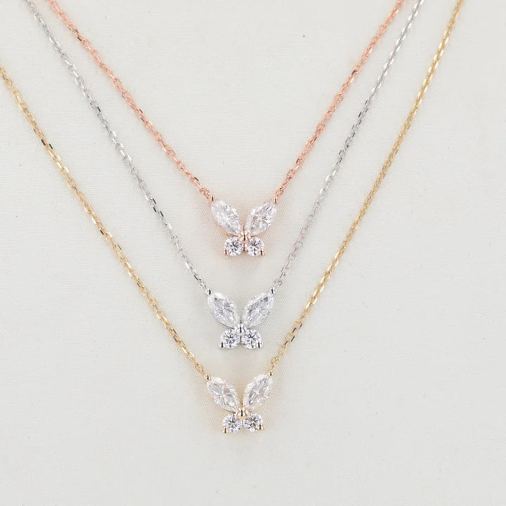 Moissanite Butterly Pendant Necklace in 14K White/Yellow/Rose Gold