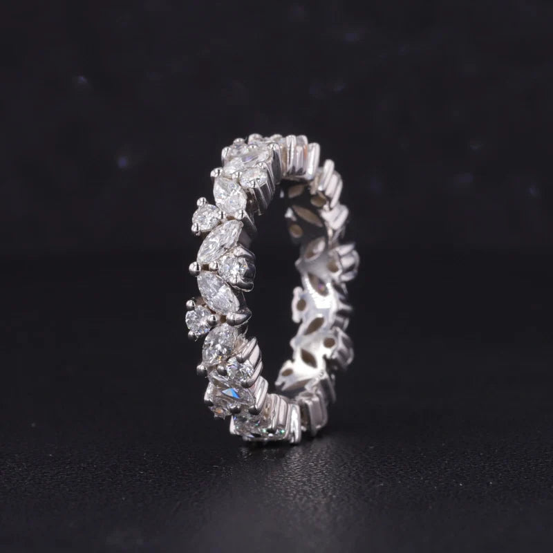 Marquise and Round Diamond Eternity Ring in 14K Solid White Gold
