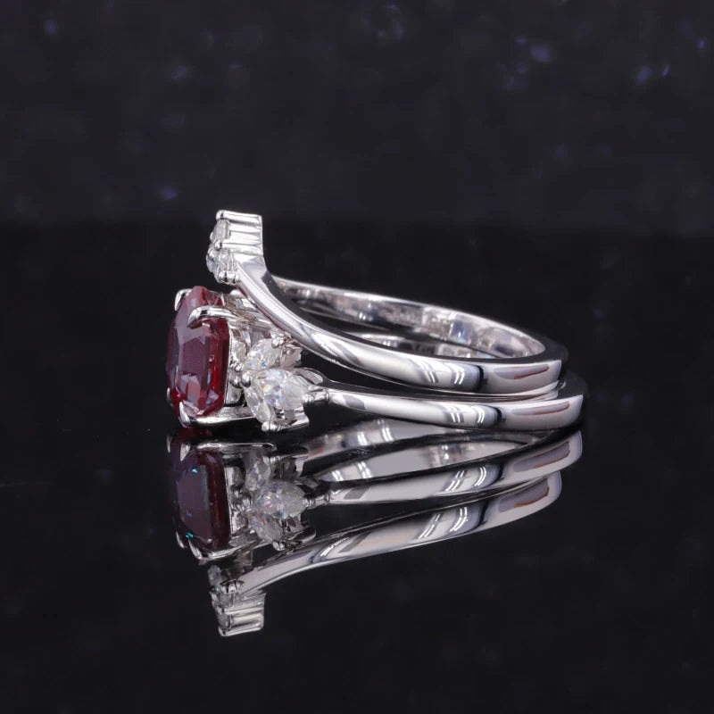 7mm Hexagon Cut Alexandrite with Diamond Ring with Diamond Staking Ring in 14K Solid White Gold