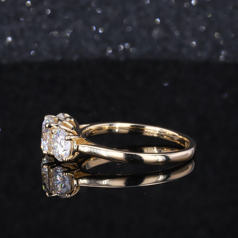 4mm, 3mm Three Stone Diamond Ring in 14K Solid Yellow/White/Rose Gold