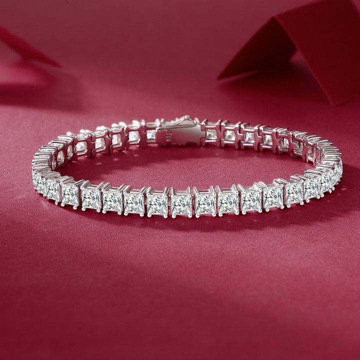 4.5mm 0.5ct D color, VVS Cluster Princess Moissanite Tennis Bracelet in White Gold-Plated 925 Sterling Silver Tennis Bracelet