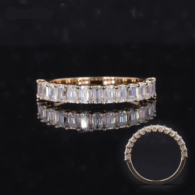 1.5ctw Emerald Cut Lab-Grown Diamond Half-Eternity Band Ring in 14K Solid Yellow Gold