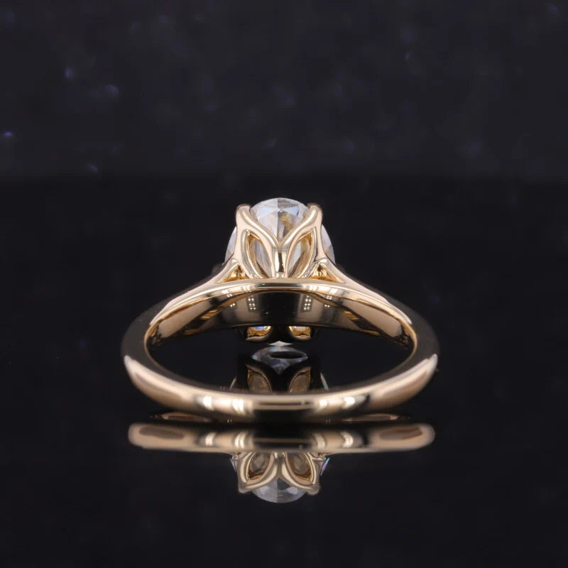 7*10mm Oval Cut Moissanite Ring with Valley Band in 14K Solid Yellow Gold