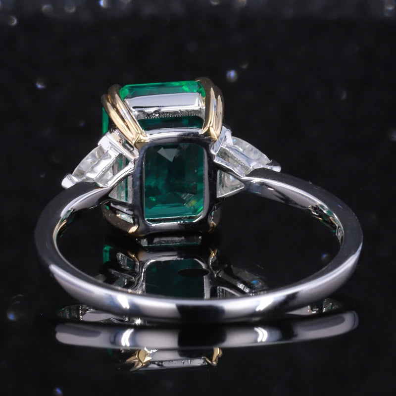 8*10mm Emerald & Triangle Cut Moissanite Slide-Stone Ring in 18K White Gold