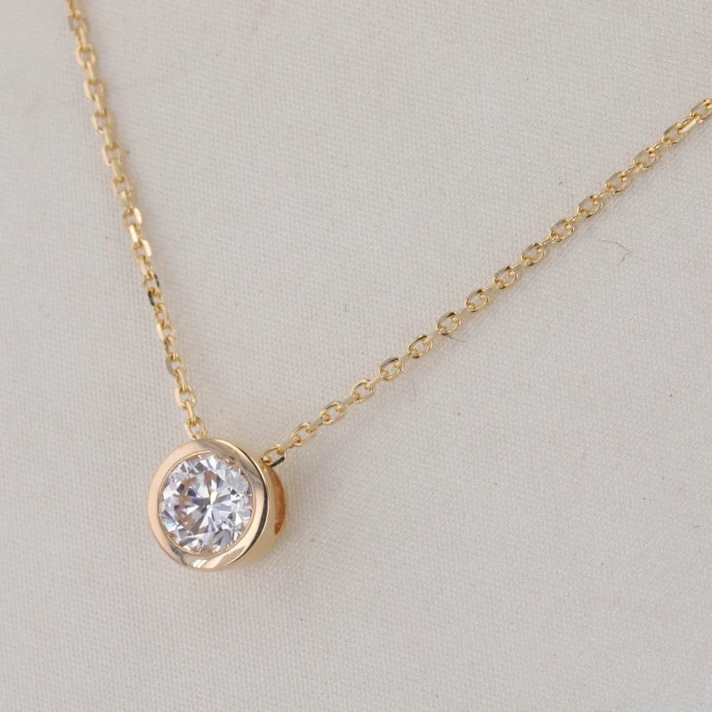 4mm Round Cut Diamond Pendant with Rolo Necklace in 14K YellowWhite/Rose Gold