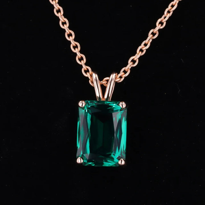 12x16mm, 8.80ct Ashoka Lab-Grown Zambian Emerald Pendant Necklace in 14K Rose Gold